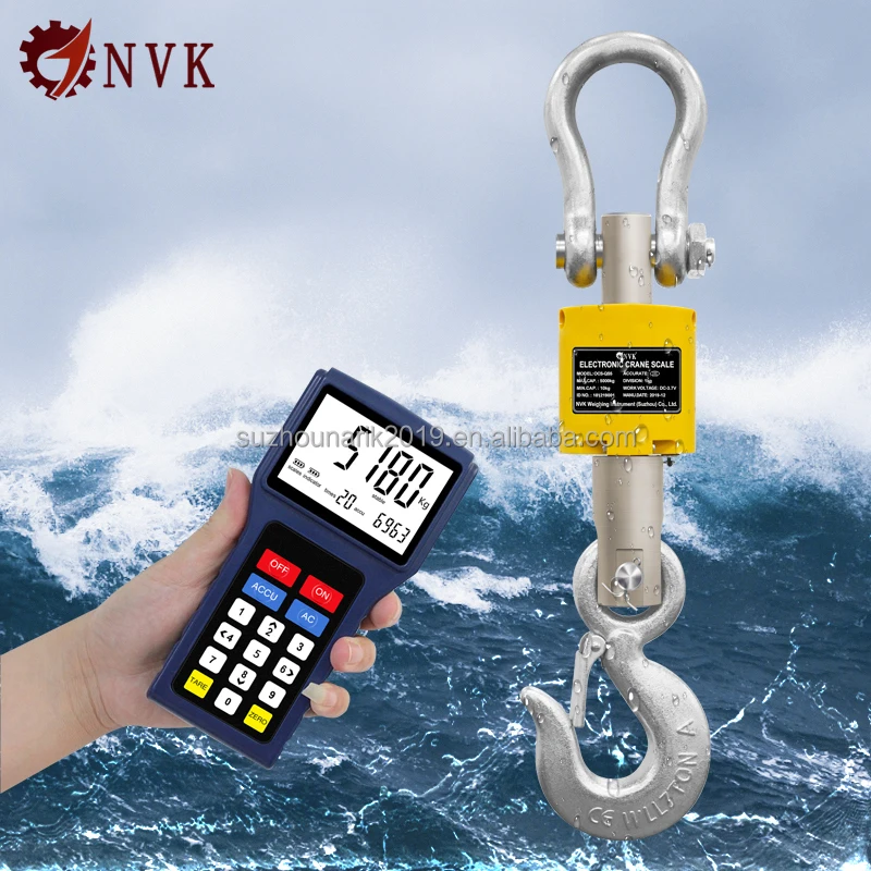 NVK Waterproof Industrial 10Ton Wireless Weighing Crane Scale 3T IP68 Hanging Hoist Scale 5t Digital Handheld Printing 2T 1000kg
