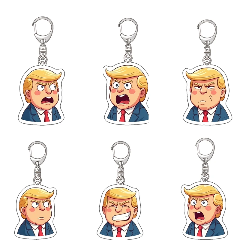 Anime Trump Oil Painting Style Acrylic Friends Gift Key Ring Bag Charm Pendant Fans Jewelry Cute Creative Keychain Fashion