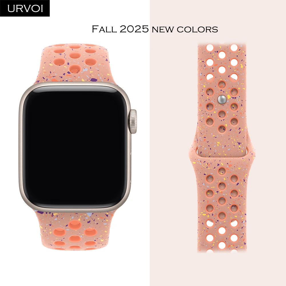 URVOI-Band für Apple Watch-Serie 11, 10, 9, 8, 7, 6, 5, doppelte Farben, Silikon mit Löchern, Armband für iWatch, atmungsaktives Armband