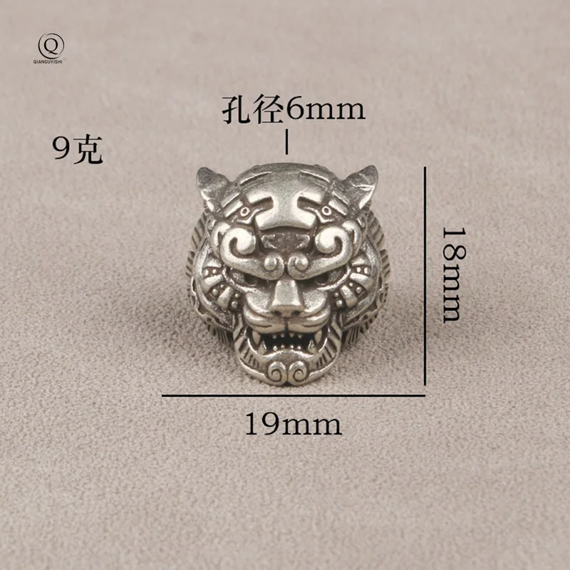 Animal Tiger King Head Sculpture Brass EDC Knife Beads DIY Paracord Woven Lanyard Keychain Pendants Jewelry Hangings Accessories
