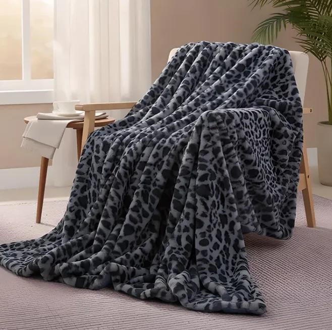 Blue Leopard Print Blanket Throw  Cozy Sofa Quilt  Office Nap Shawl Blanket
