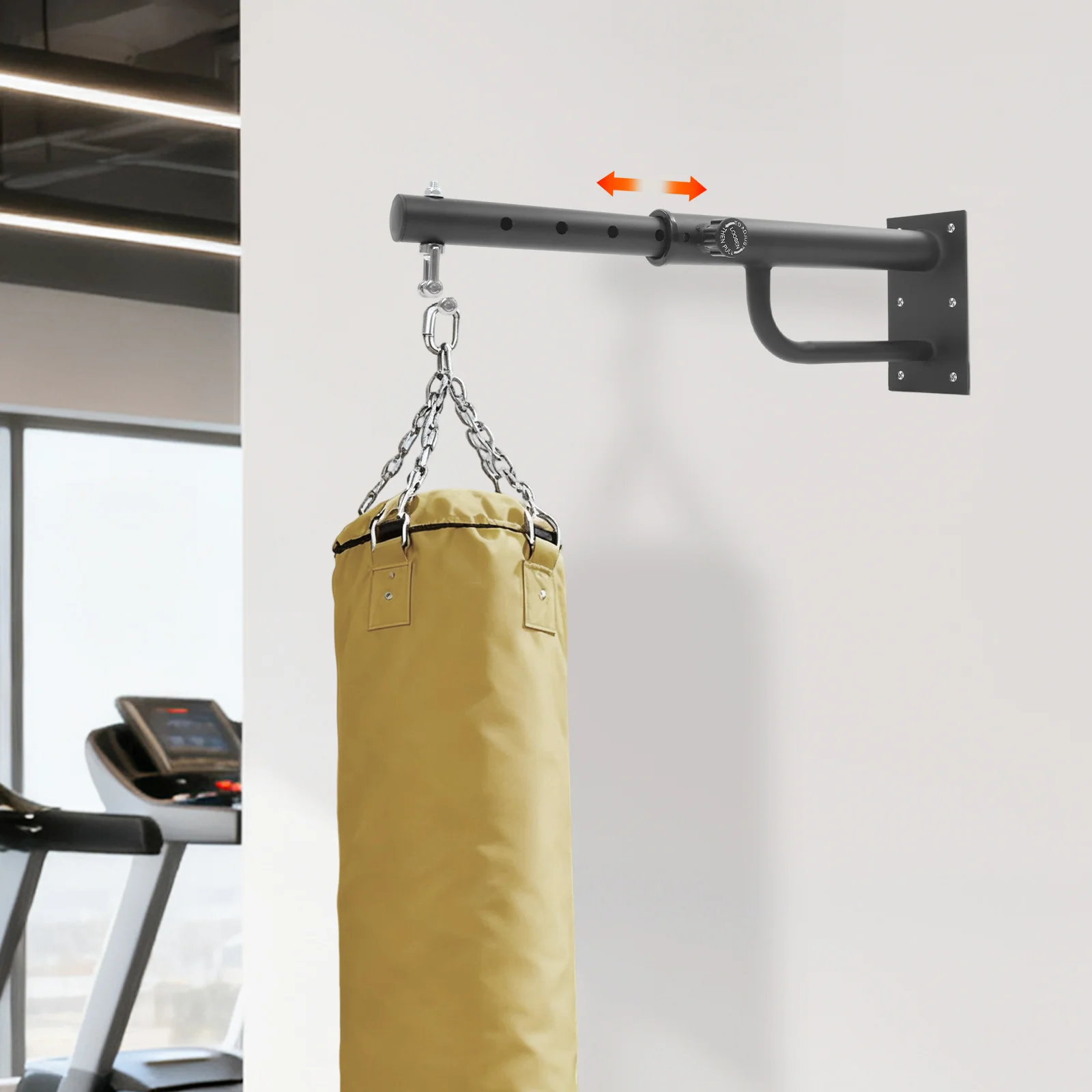 Soportes de carga pesada de montaje en pared negro Soporte de montaje en pared para bolsa de boxeo Soporte para bolsa de boxeo de longitud ajustable 330 libras máx. Capacidad de carga