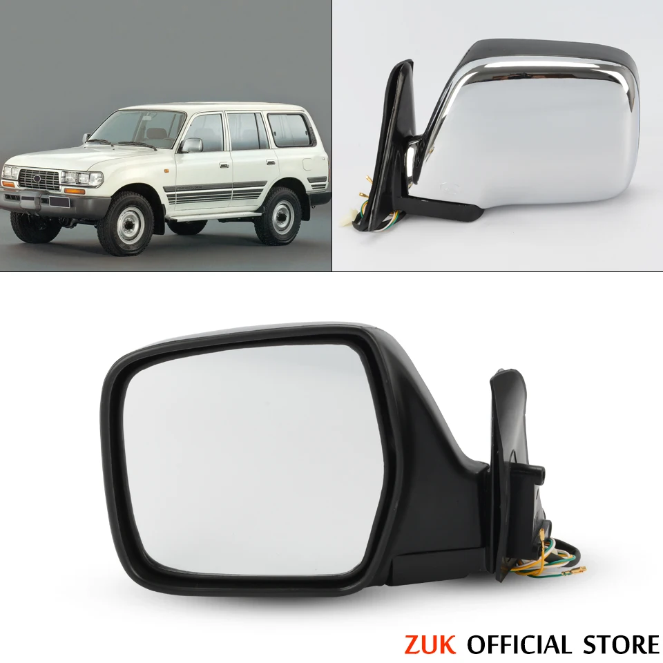 

ZUK Chroming Exterior Door Rearview Side Mirror Assy For TOYOTA LAND CRUISER 80 LC80 1992-1997 3-PINS Without Heated