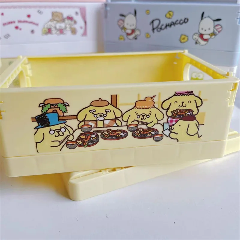 Ins Sanrio Kuromi Cinnamoroll Desktop Plastic Storage Baskets Organizer Box Folding Stackable Toy Storage Basket with Handle