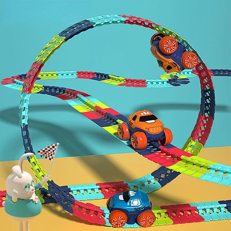 Anti-gravity Assembled Montessori Track Car Toys Kids Electric Roller Coaster Zero Gravity flexible Track Car Set Gift Children