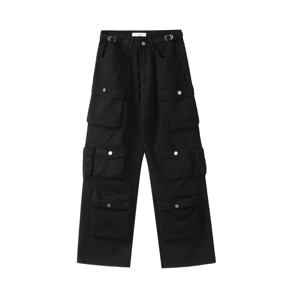 Pantalon cargo à jambes larges pour hommes, pantalon d'outillage multi-poches, streetwear vintage adt, hip-hop décontracté, vadrouille, fju, Harajuku