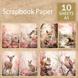 10 Sheets A5 Size Animal Forest Pink Background Vintage Grunge Journal Planning Scrapbooking