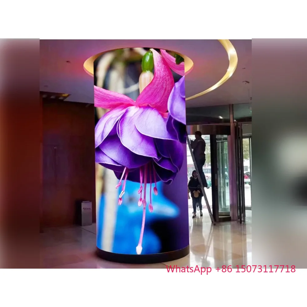 Panel Layar LED Bundar 360 Derajat, Papan LED Kolom Warna Penuh, Dinding LED Bulat Indoor, Modul Lunak P1.25