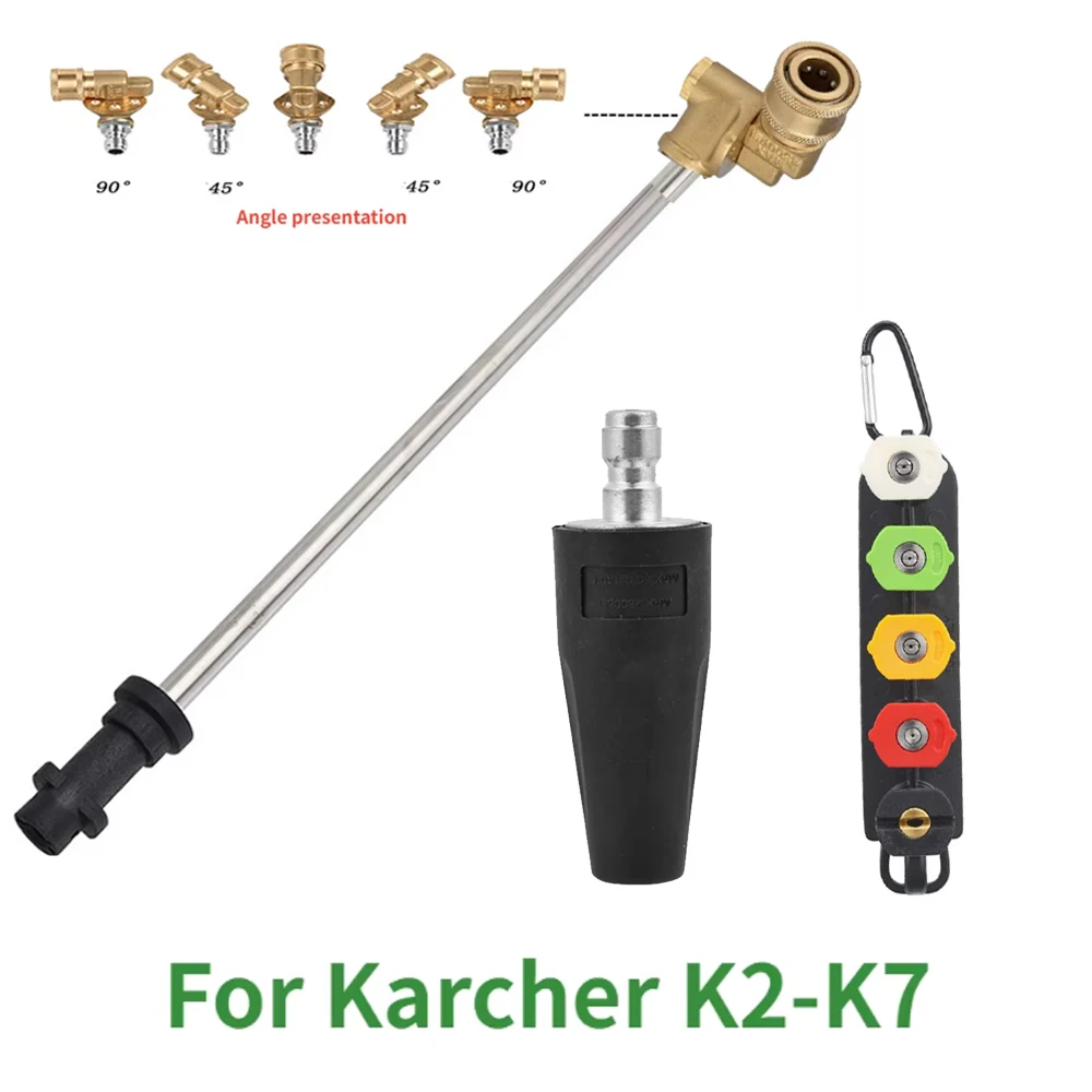 High Pressure Wash Gun Extension Wand For Karcher K2 K3 K4 K5 K7 With 180 Degree Pivoting Coupler Adapter And Nozzles