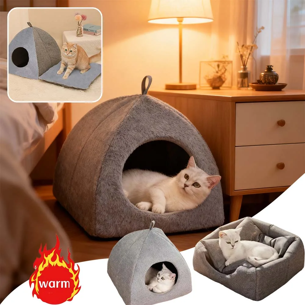 

Removable Pad Enclosed Cat Nest Triangle Pet Small Dog House Winter Warm Thickened Deep Sleep Bed for Cats Kitten Rabbits Puppy
