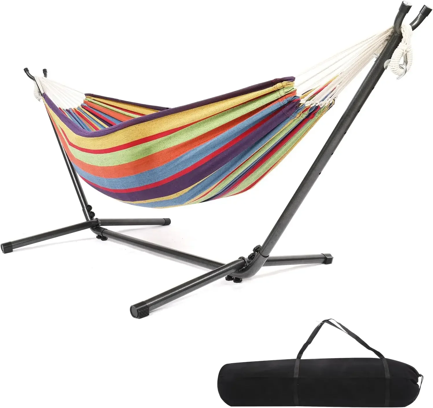 Heavy Duty 550 LBS Double Hammock with Steel Stand & Portable Carrying Bag, 2-Person Outdoor/Indoor Hammock Set, 60x80 Inch Bed, Adjustable Frame