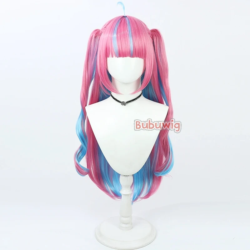 Bubuwig Synthetic Hair Minato Aqua Cosplay Wigs Virtual YouTuber Minato Aqua 80cm Pink Mixed Blue Ponytail Wig Heat Resistant