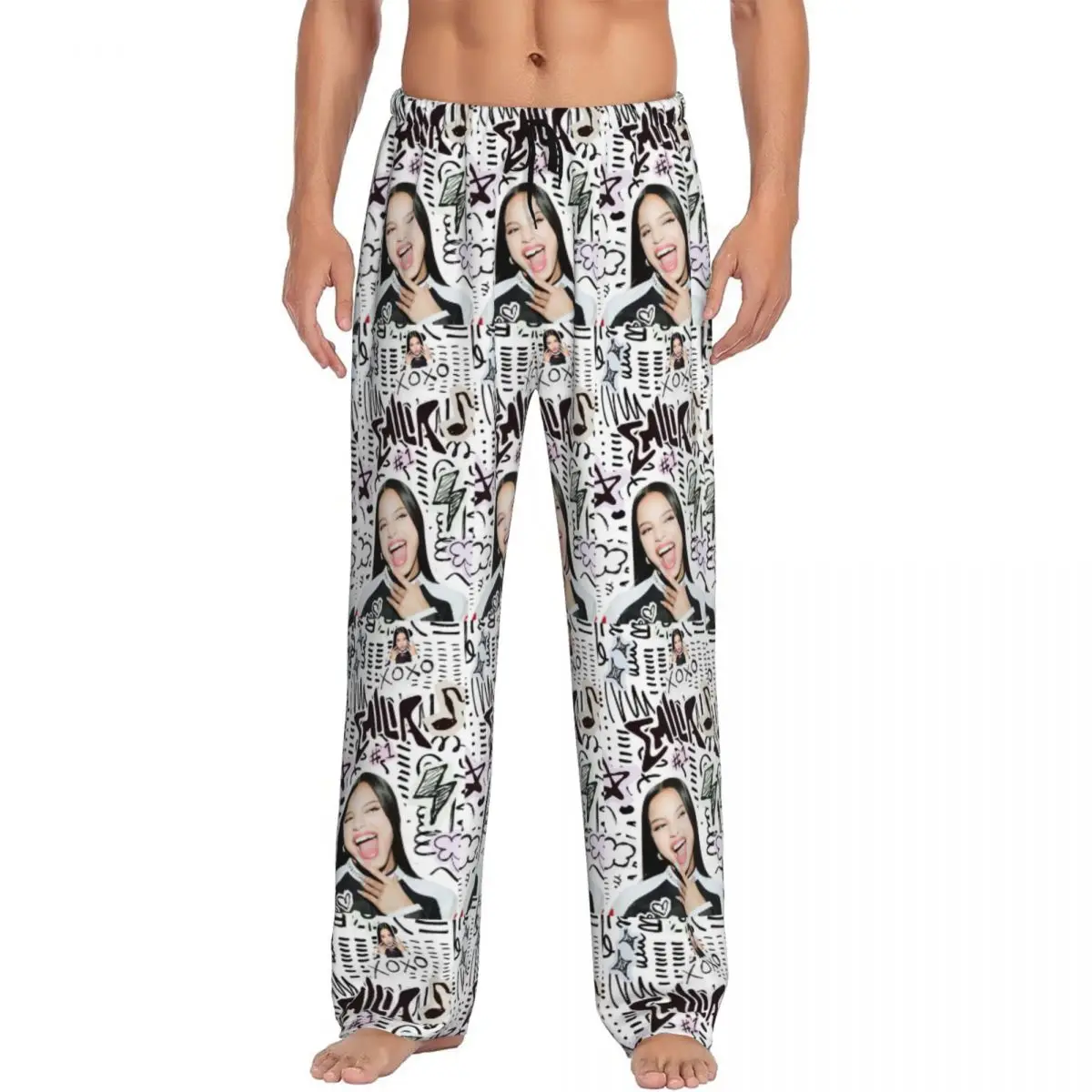 مخصص الرجال E-Emilia Mernes بيجامة السراويل المطبوعة Mp3 المغني المشارك ملابس النوم قيعان مع جيوب