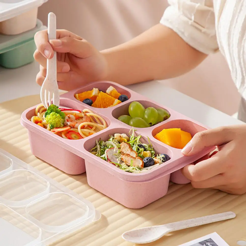 5 Grids Bento Lunch Box Containers Reusable Snack Boxes For School Work Travel Stackable Microwave Safe BPA-Free Kitchen Tools