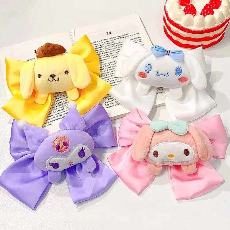 Sanrio Cute Bow Tie Children's Barrettes BB Clip mymelody Kuromi Cinnamoroll Plush Cropped Hair Clip Barrettes Hairpin