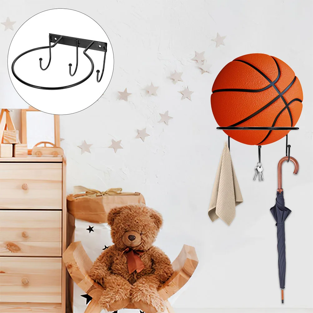 

1pcs Wall-Mounted Basketball Display Shelf Metal Sports Ball Rack For Home Gym Storage Balls Holder Sturdy Basketball Stand