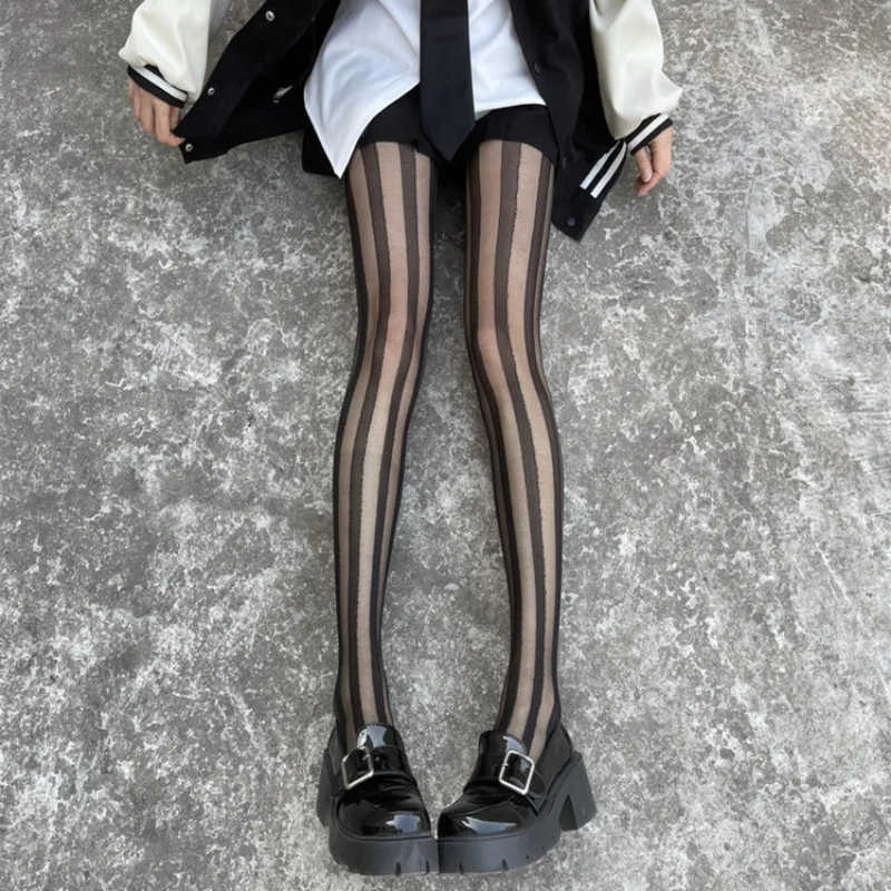 Sexy Women Tights Pantyhose Summer Ultra-thin Nylon Thigh High Stockings Pantyhose Women Lingerie Hosiery Black Striped Tights