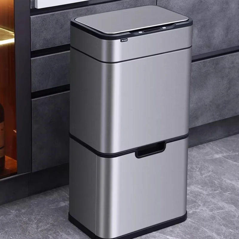 

Smart Sensor Kitchen Trash Can - Stainless Steel Dual Bin with Wheels, Dry Wet Waste Separation & Large Capacity for Home