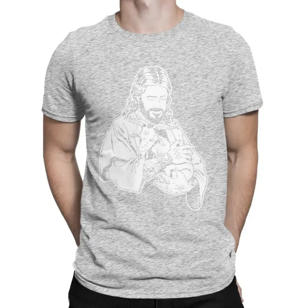 Jesus Loves Satan Baphomet Goat Atheist T-Shirt Men Humor Pure Cotton Tees Round Collar Short Sleeve T Shirts Gift 80083