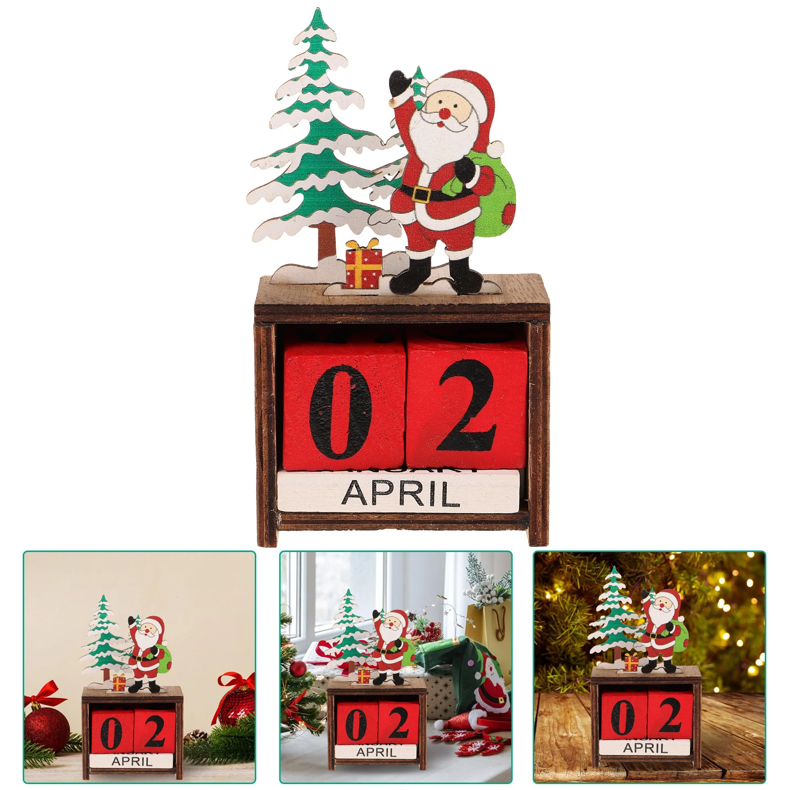 

Wooden Luminous Calendar Creative Illuminated House Design Reusable Desktop Calendar No Year Printed Rotate Blocks Christmas