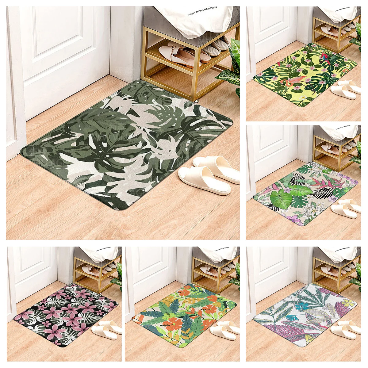 House entrance carpet Home door mat Living Room Bath Foot bathroom non-slip water absorption rugs bath green plant leaf decor