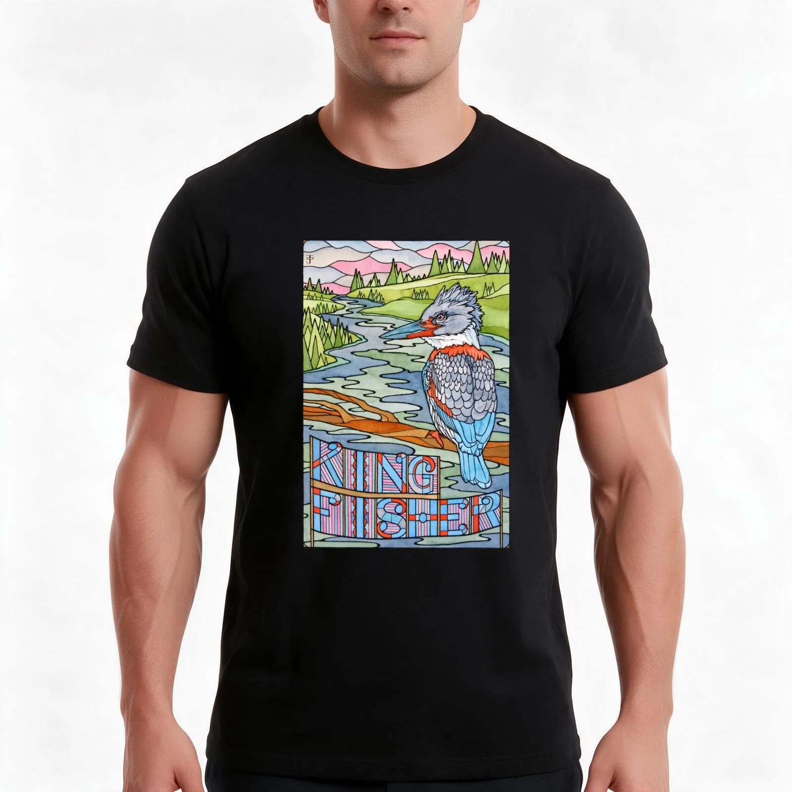 Kingfisher T-Shirt Summer Casual Cotton Tee Oversized Streetwear Tops Vintage Graphic Print Loose Fit Short Sleeve