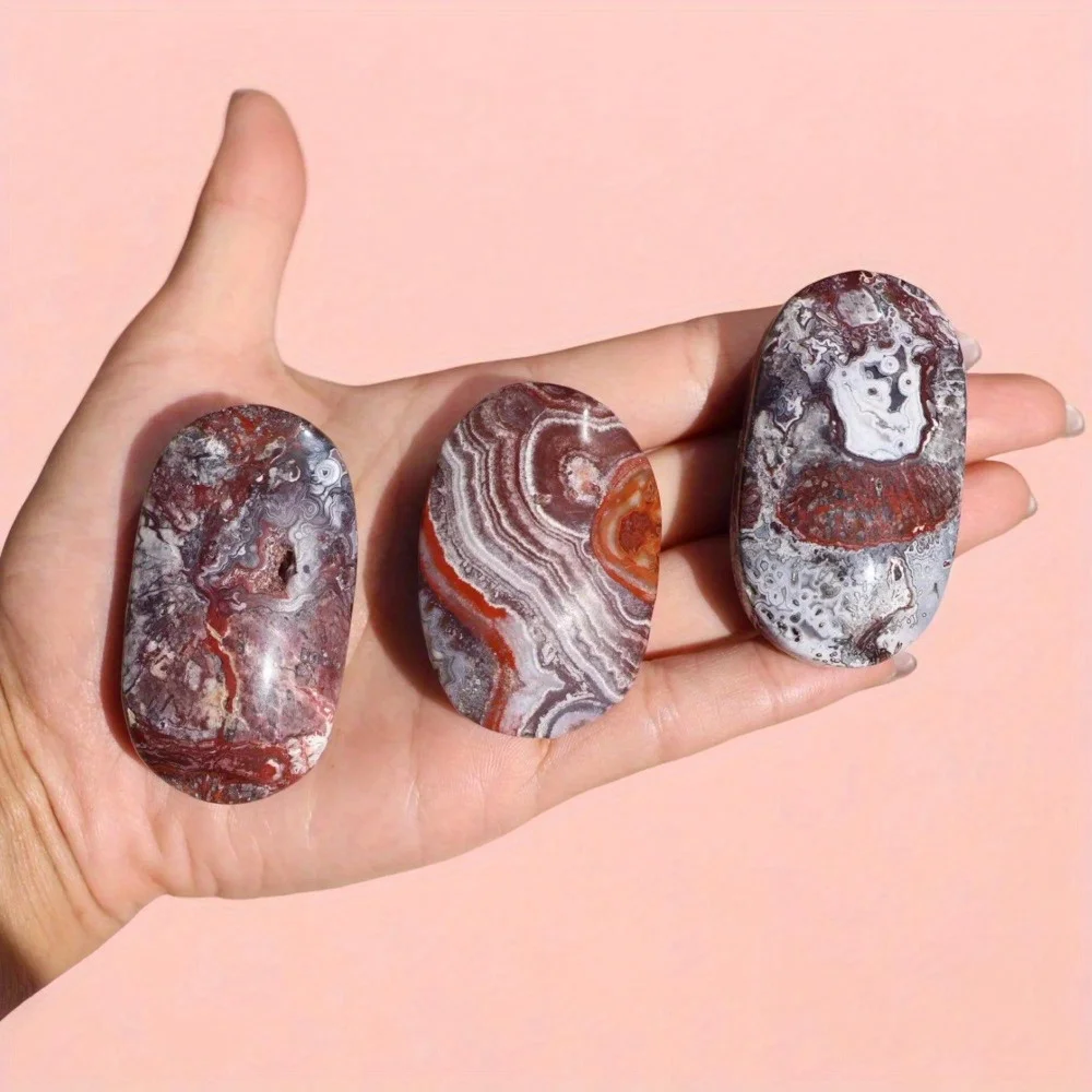 1pc Mexican Crazy Lace Agate Palm Stone - Polished Natural Stone with Vibrant Red & Black Marbling view 4