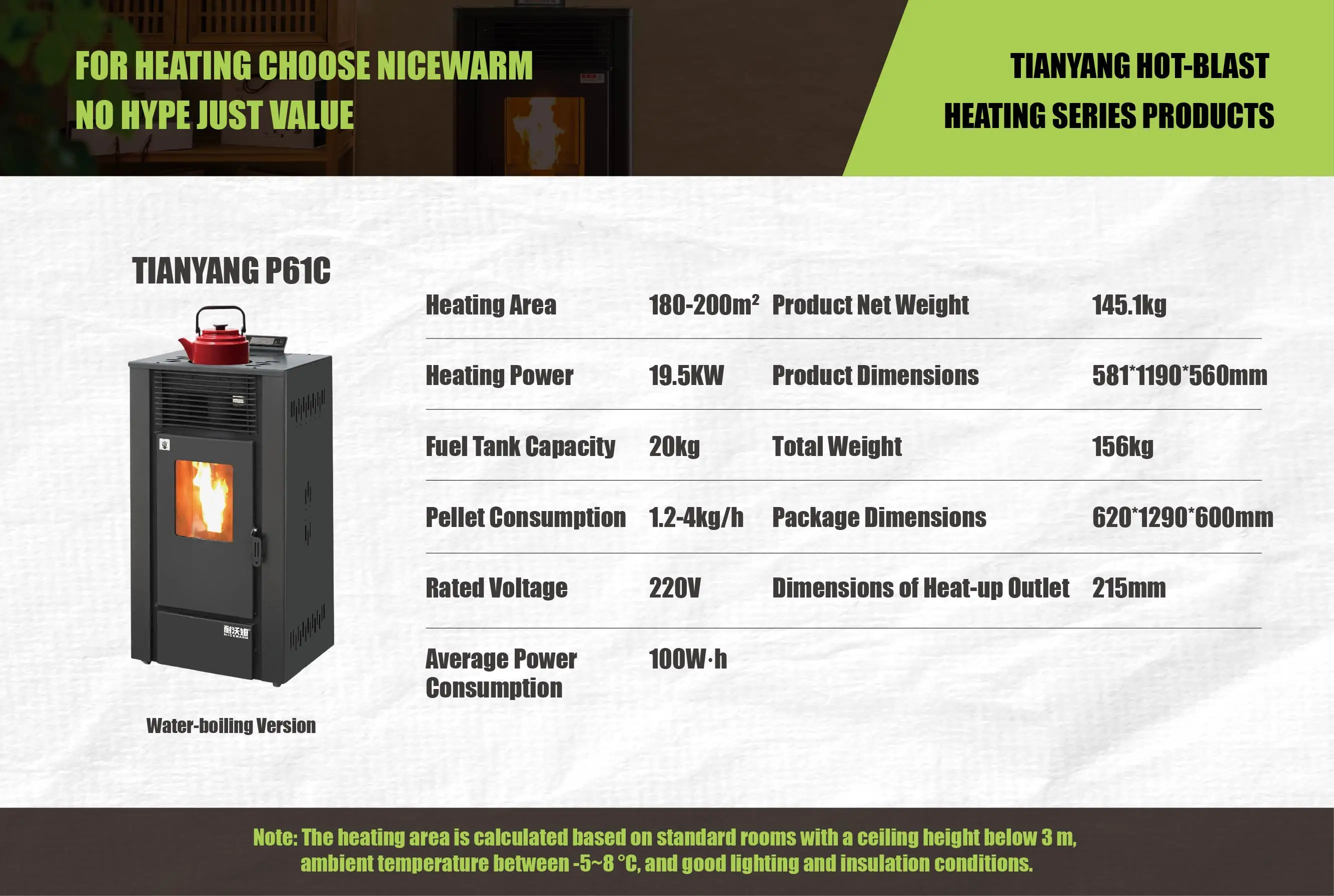 Hydro Pellet Stove 19.5KW Freestanding Bathroom Use 180-200m Heating Area 20Kg Fuel Tank Eco-Friendly Water Air Heating Made