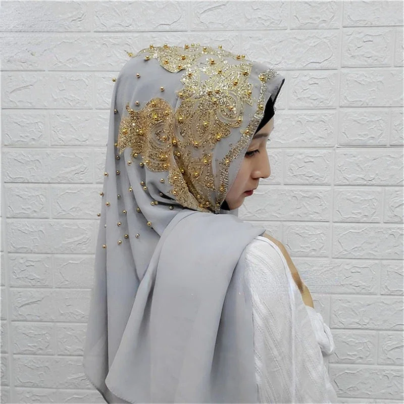 Muslim Chiffon Hijab Scarf For Women Luxury Embroidery Head Wrap Ladies Breathable Summer Hijab Easy Wear Islamic Scarf Headwear