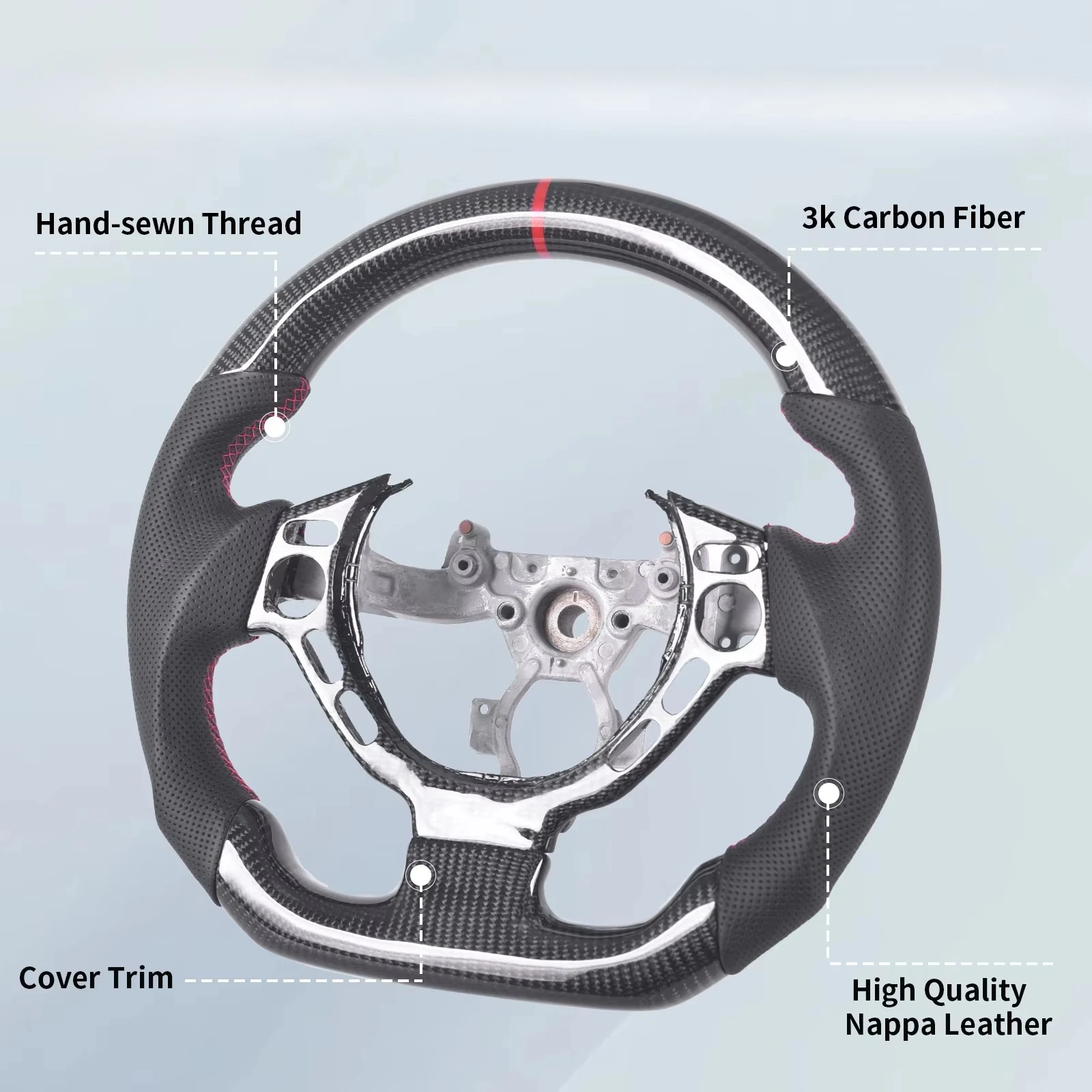 Real Carbon Fiber Steering Wheel For Nissan GTR 2009-2016 With Trim, D-shaped Flat-bottom Perforated Leather Grip