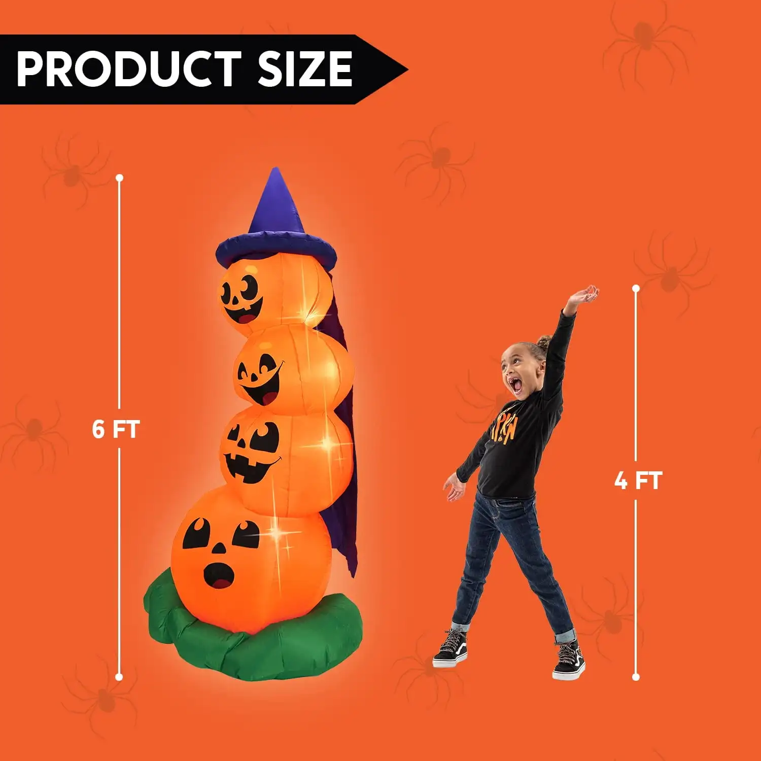 Joyfy 6 FT Gonfiabili di Halloween Zucche impilate con LED incorporati per portico Decorazioni di zucca di Halloween Decorazioni da giardino gonfiabili