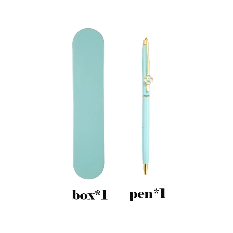 

Clover Pen Gift with Pen Box Printing LOGO Rotating Metal Ballpoint Pen Cartoon Logo Pens Luxury Metal Ball Pen Set Luxury Pen