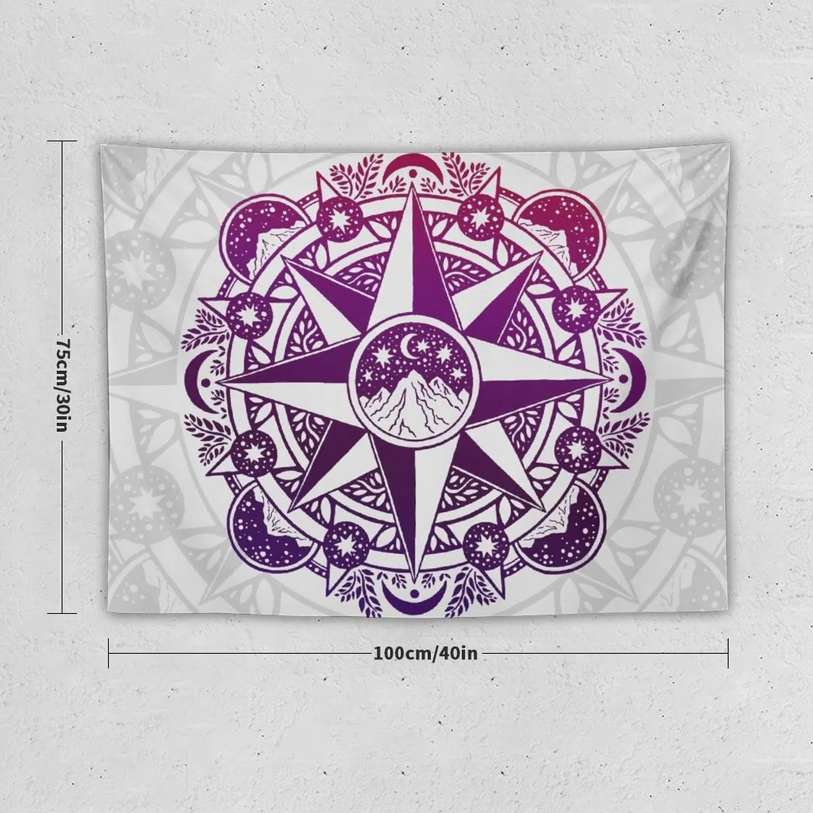 New Journey to Moon Mountain Purple & Magenta Ombré Compass Rose Nature Mandala Tapestry Decor Aesthetic Decoration Home