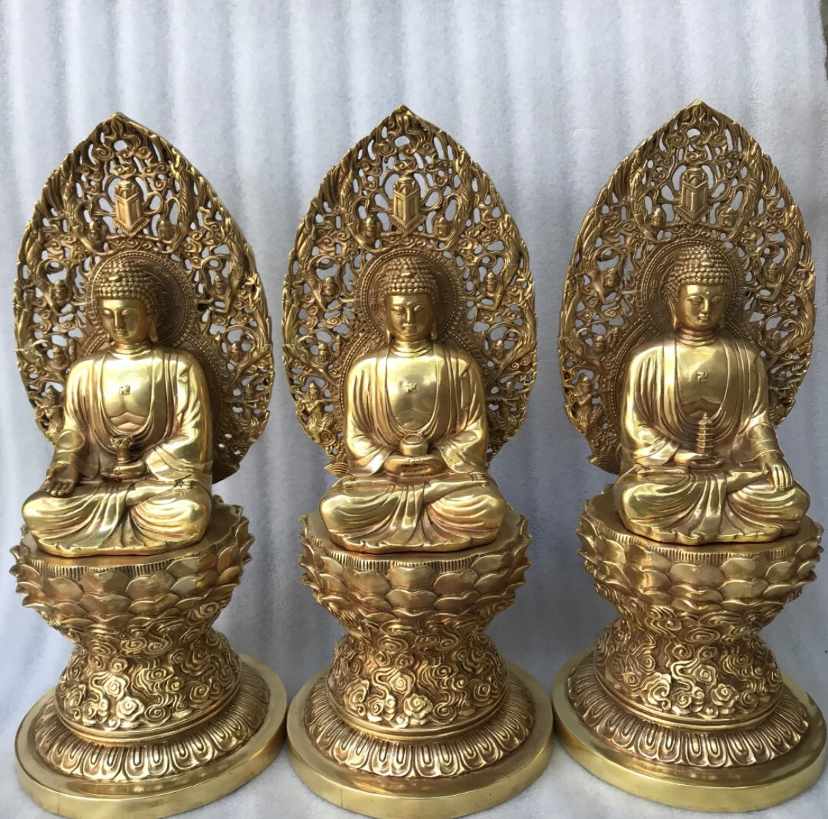 3PCS Sambo Buddha brass buddha statue family Offering worshiping buddha efficacious bless safety healthy Buddhist statue