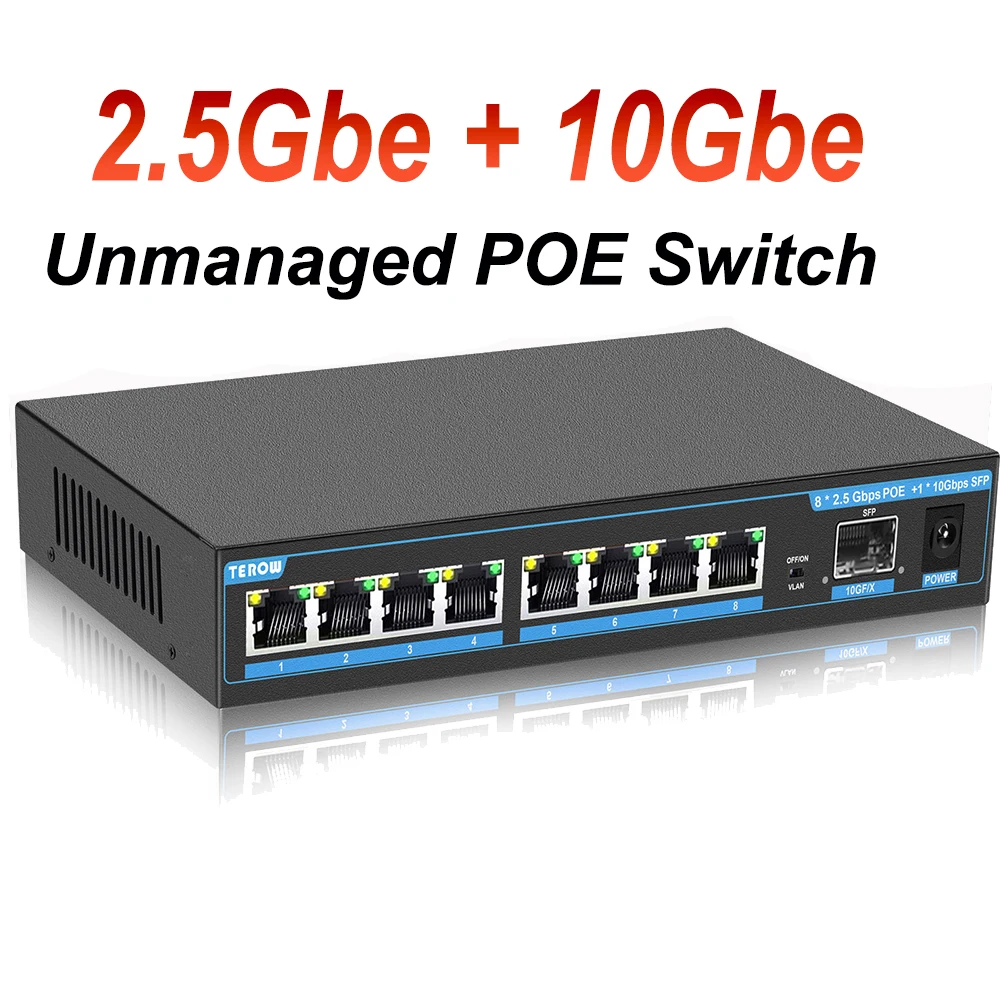 2.5G POE Switch 8 Ports 2500BASE-TX Switch with 1*10G SFP Port 2.5Gbe Network Etherenet Switch Mutil Gigabit For IP Camera/CCTV