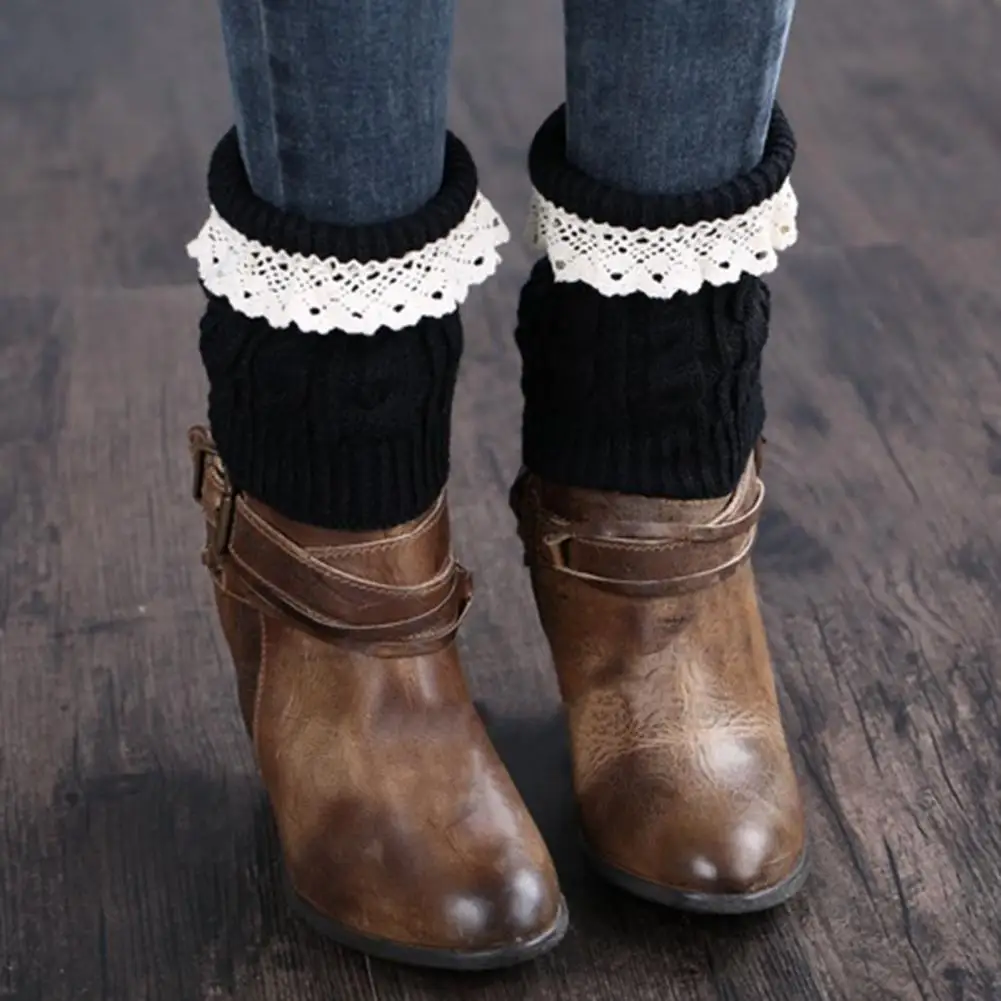 

Women Over-the-knee Footless Socks Knitted Lace Trim Calf Covers For Boots Over-the-knee Socks With Anti-slip Design For Winter