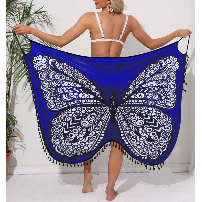 Women Bikini Sexy Butterfly Print Cover Up Swimwear Women Dress Summer Tunic Bath Sarong Wrap Skirt Swimsuit Elegant Beachwear