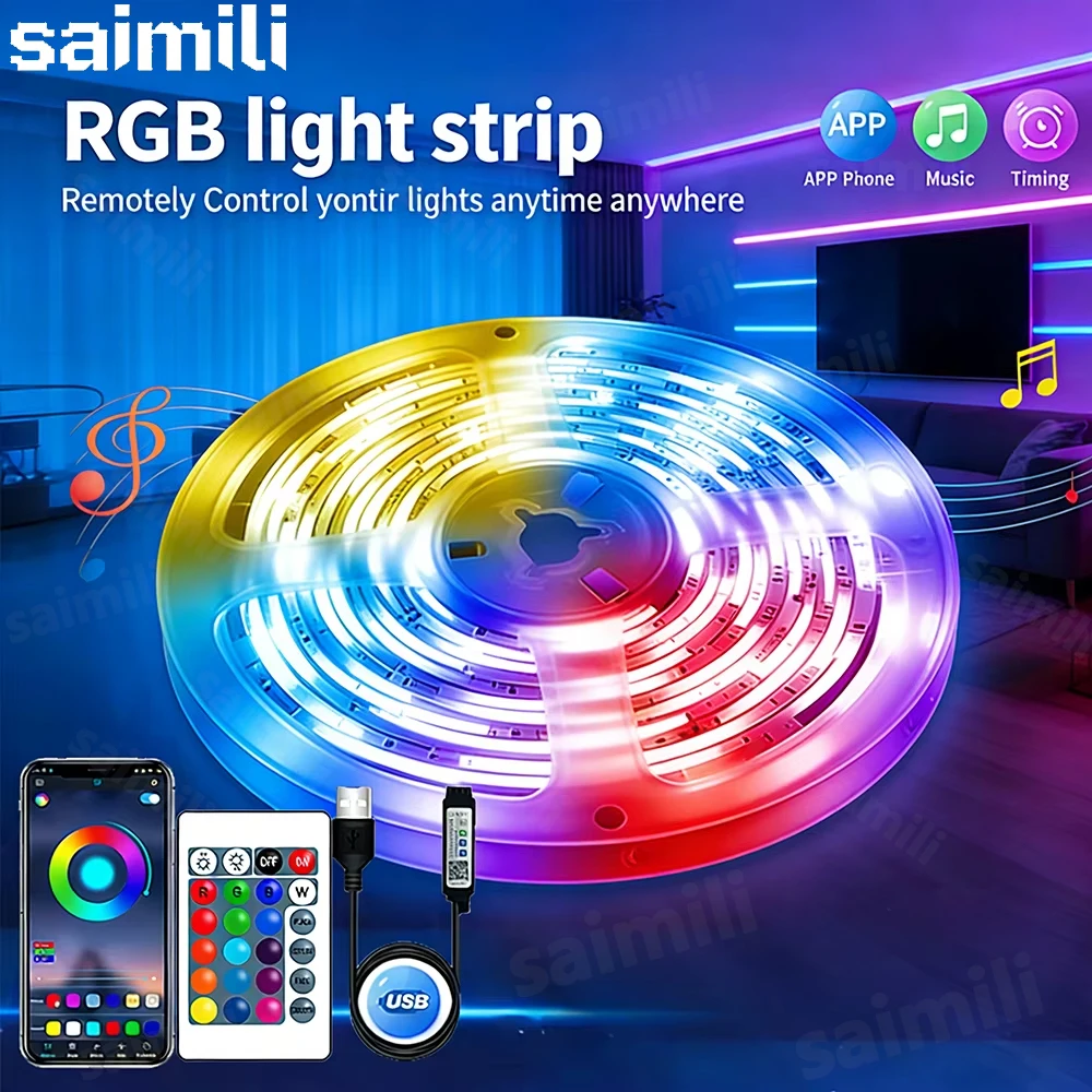 5-30M RGB LED Strip Lights USB TV Backlight Music Sync Color Changing LED Lights App & Remote Control Game Room Party Decoration