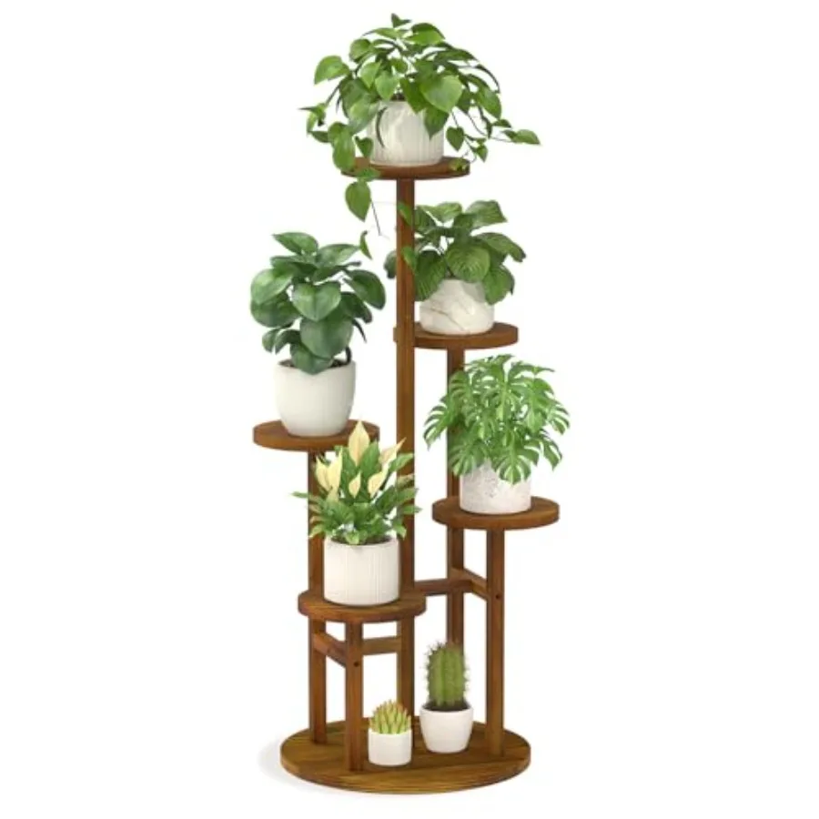 

ed Wood Plant Stand Indoor Corner, Flower Holder Rack Tall for Multiple Plants, Rustic Planter Shelf Display for Patio Garden B