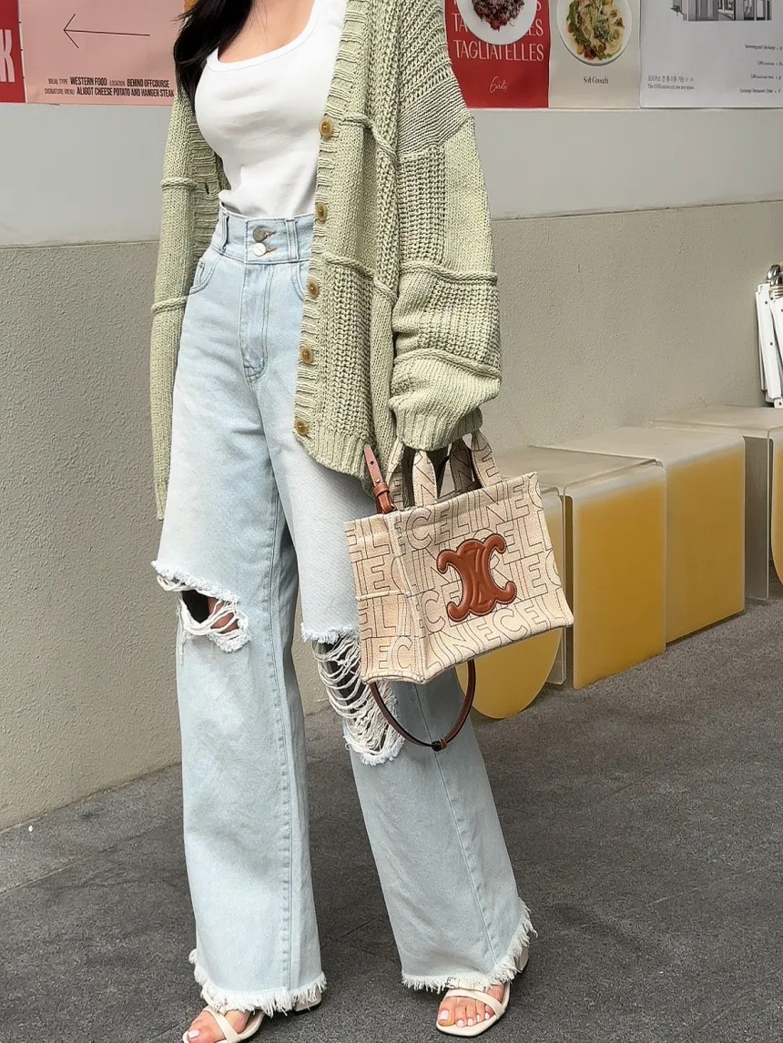 Calças Jeans Fenas de Cintura Alta com Efeito Desbotado Retrô, Pernas Retas e Soltas, com Botões, Estilo Vintage Casual.