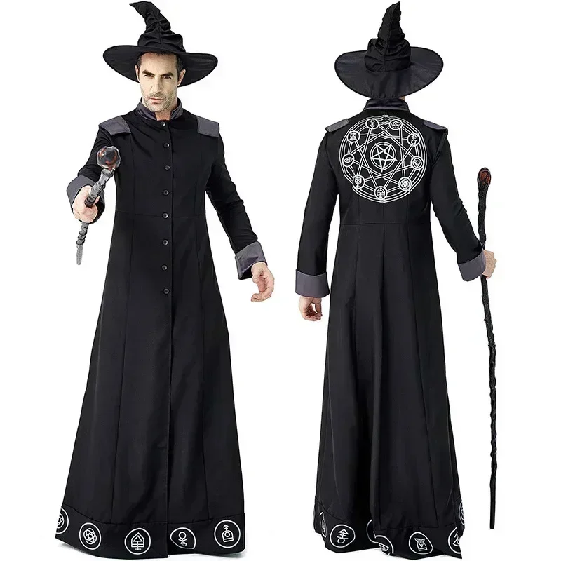 Adult Kids Magic Wizard Sorcerer Warlock Witch Costume Magician Cosplay for Family Halloween Party Fancy Dress