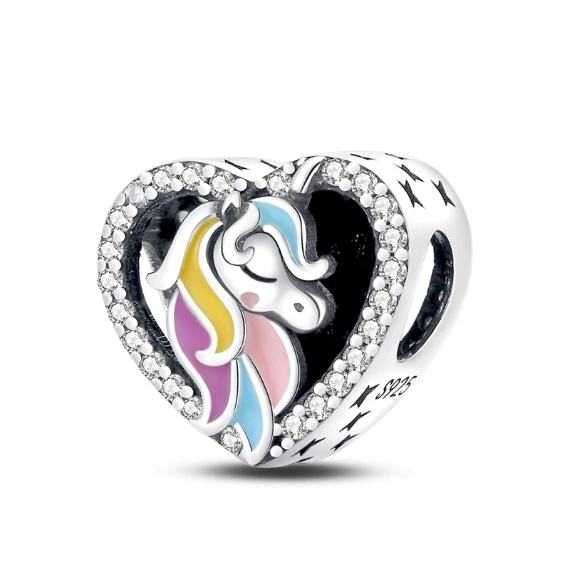 Original 925 Sterling Silver Rainbow Unicorn Parrot Balloon Moon Charm Beads for Pandora DIY Bracelet Women's Jewelry Gifts