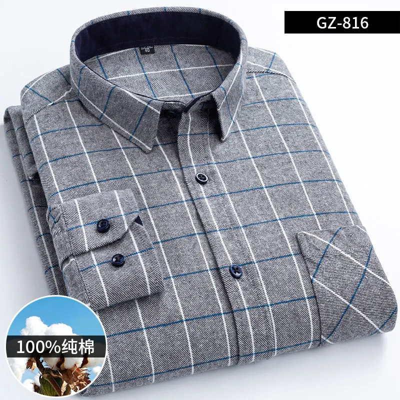 S~6XL100% Cotton Men\'s Long Sleeve Shirt Breathable Soft Comfortable Standard Pocket Striped Plaid Casual Fashion Men Tops