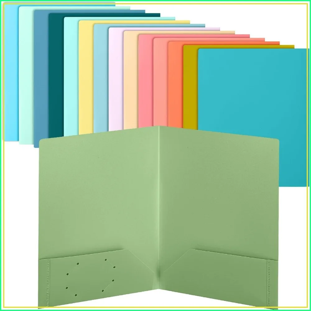

15-Pack Plastic 2-Pocket Folders with Business Card Slot, Aesthetic Design for School & Office Filing Supplies