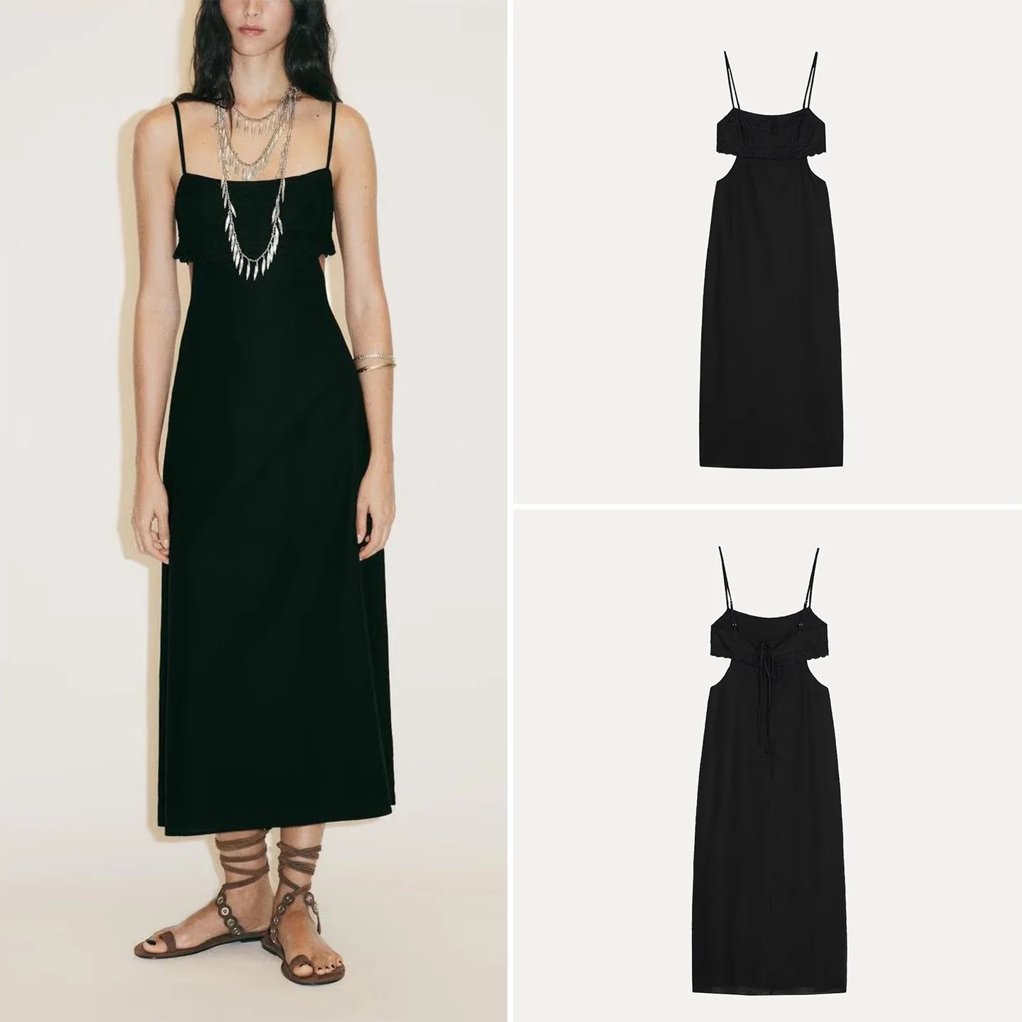 Spódnica damska w kształcie litery A z haftem Ele, odkryte ramiona, modna kolekcja lato 2025, materiał poliestrowy, styl casual.