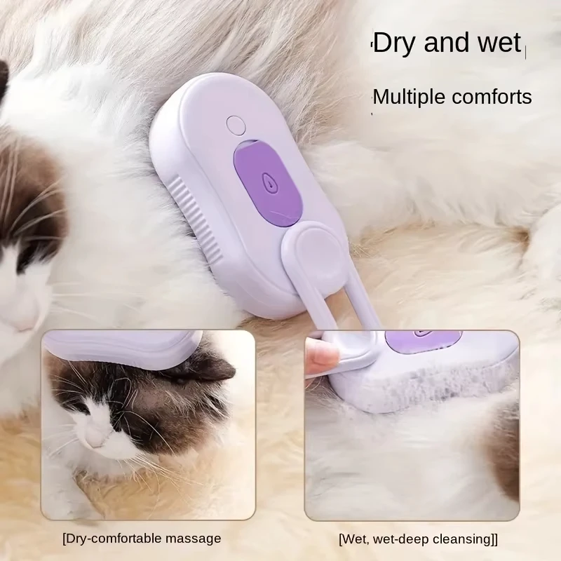 Electric Spray Steamy Cat Dog Hair Brush Rechargeable 360° Rotating Handle Grooming Comb Pet Hair Removal Tool