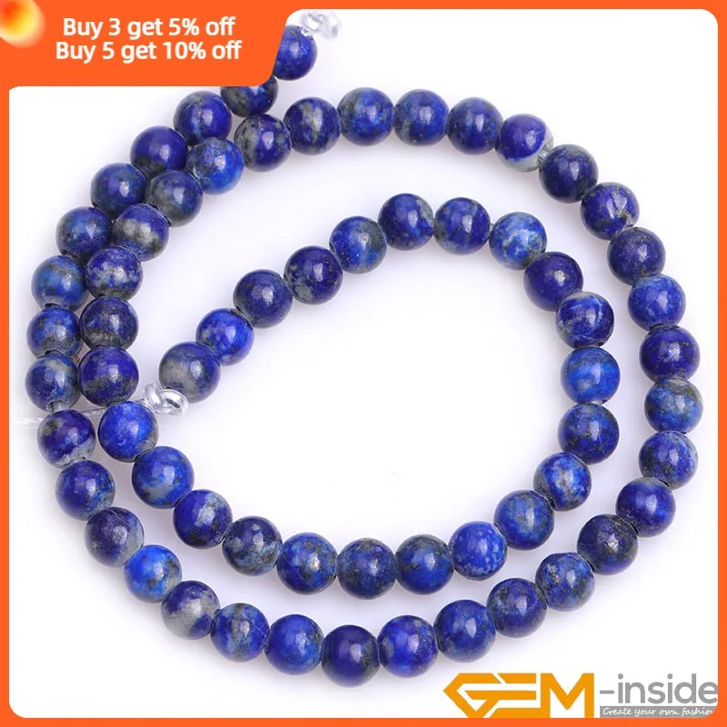 2mm Big Hole Natural Lapis Lazuli Round Beads For Jewelry Making Strand 15 Inch DIY Bracelet Necklace Loose 6mm 8mm