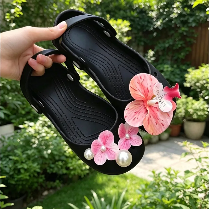 Simulation Flower  Pearl Diamond Shoe Charms For Clogs Hole Bubble Slides Sandals Removable Shoe Decoration Accessorie Gifts