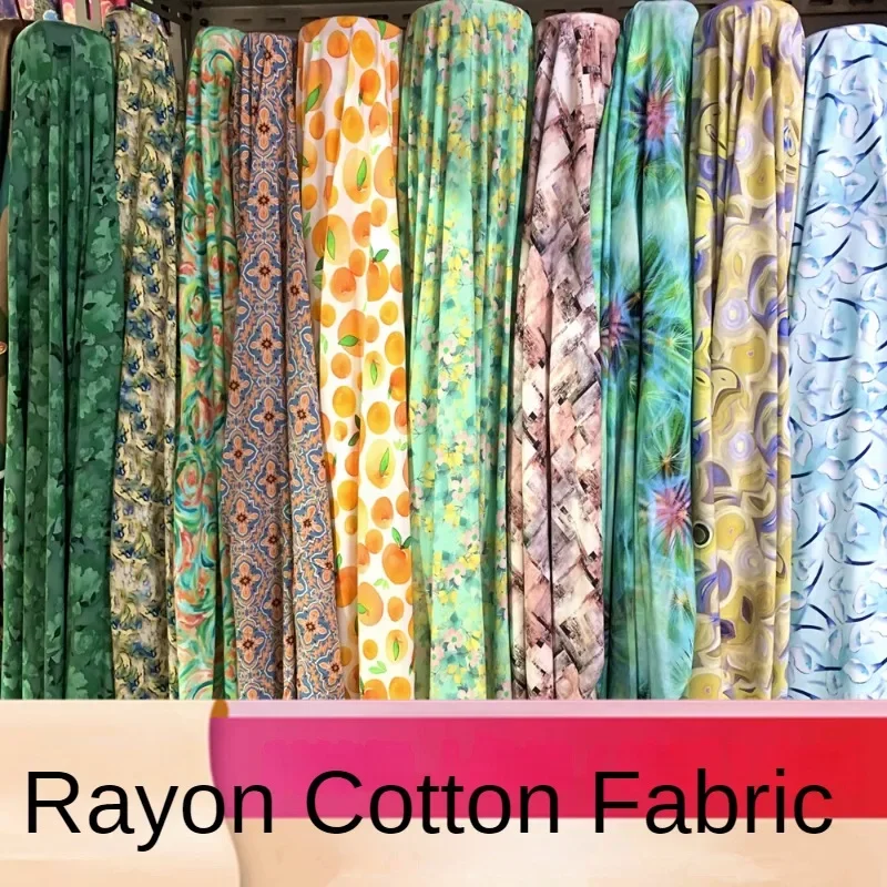 

Rayon Cotton Fabric Printed By The Meter for Pajamas Diy Clothing Dresses Sewing Floral Summer Brocade Cloth Soft Drape Flowers