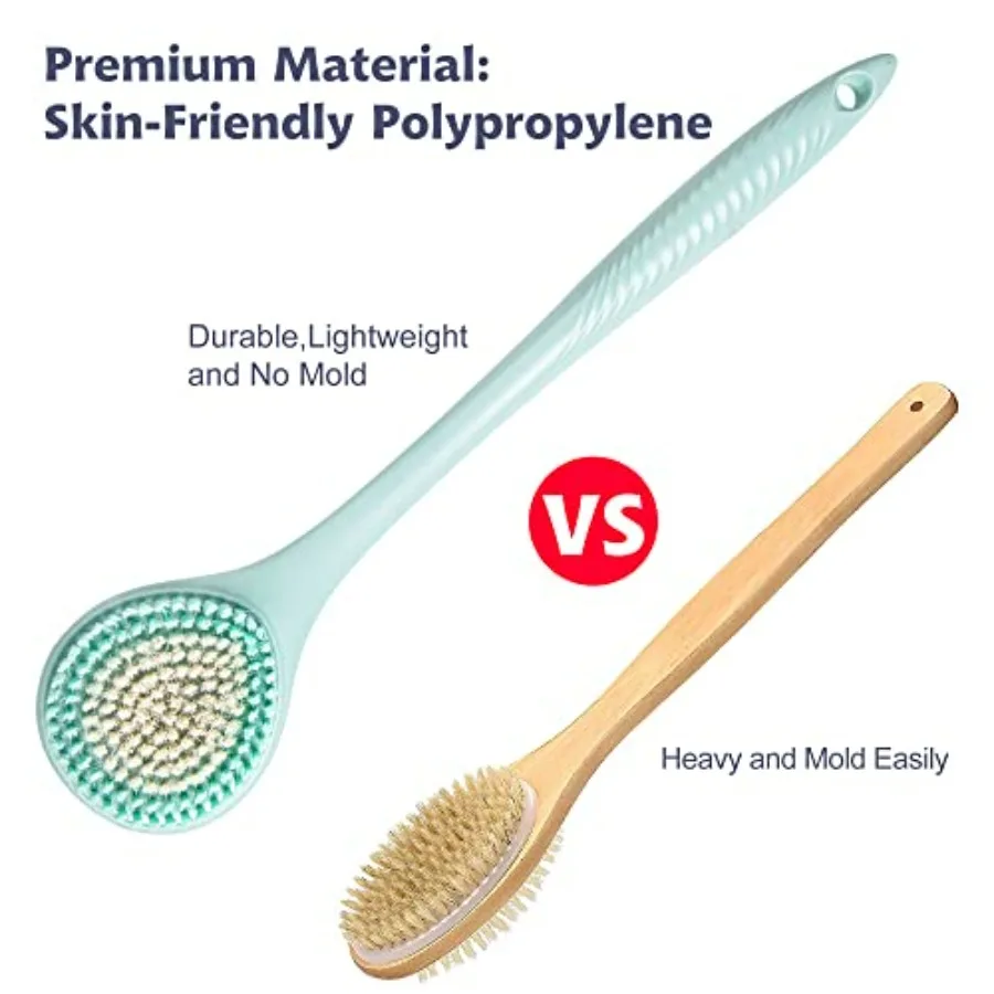 Back Scrubber for Shower, Soft Bath Brush Long Handle for Men and Women 16.4 Inches,Anti Slip Body Scrubber Exfoliator for Clea